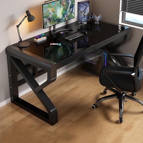 MESCXTY Scrivania per Computer Resistente, scrivania Moderna con Struttura in Vetro temperato e Metallo, scrivania per PC Portatile, Tavolo da Studio e da Gioco, Ufficio, Facile da Montare