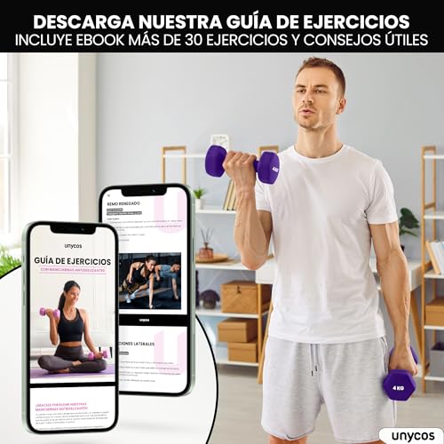 unycos - Pesas y Mancuernas Antideslizantes【Hierro | Neopreno】de 1 kg a 10 kg - Suaves al Tacto para Hombres y Mujeres, Diseño Ergonómico, Anti-Rodadura, Gimnasio en Casa, Fitness - Imagen 7