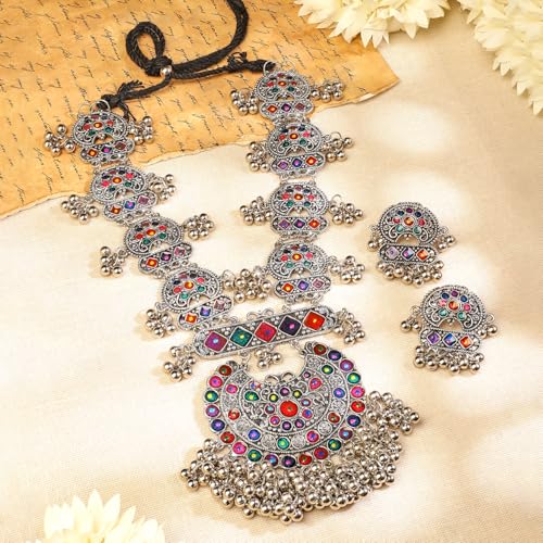 Image of Rubans Oxidised Necklace Set Indian Tribal Style Ethnic Jewellery Gift for Women & Girls