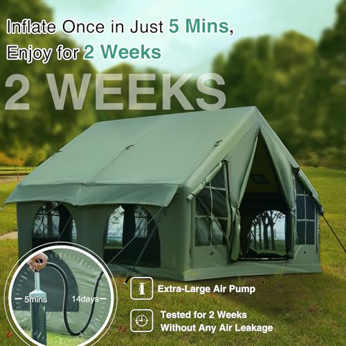 Image of KNUO Inflatable Camping Tent, Large Blow-Up Air Tent, No Assembly Needed Luxury Glamping House, Oxford Fabric