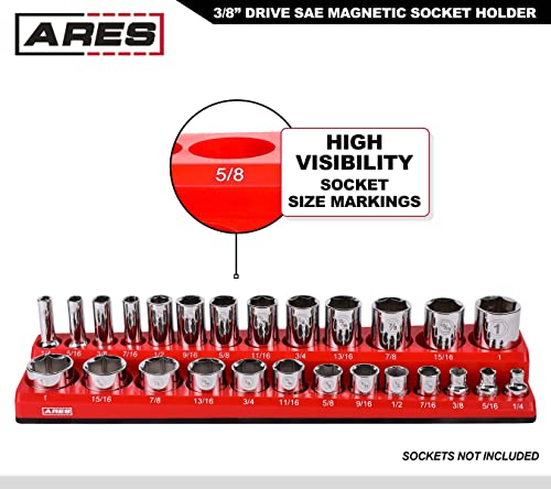 Image of ARES 70234-26-Piece 3 /8-Inch SAE Magnetic Socket Organizer - Holds 13 Standard Size and 13 Deep Size Sockets - Keep Your Tool Box Organized