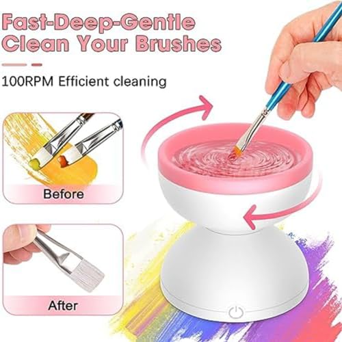 Wernfale Electric Brush Cleaner Rinse Cup Cleaning Tool for Acrylic, White & Pink - Image 4