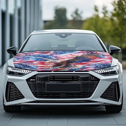 Image of American Flag 250 Hood Cover for Truck Breathable Waterproof Fabric Dust-Proof Engine Protection Cover Universal for Cars