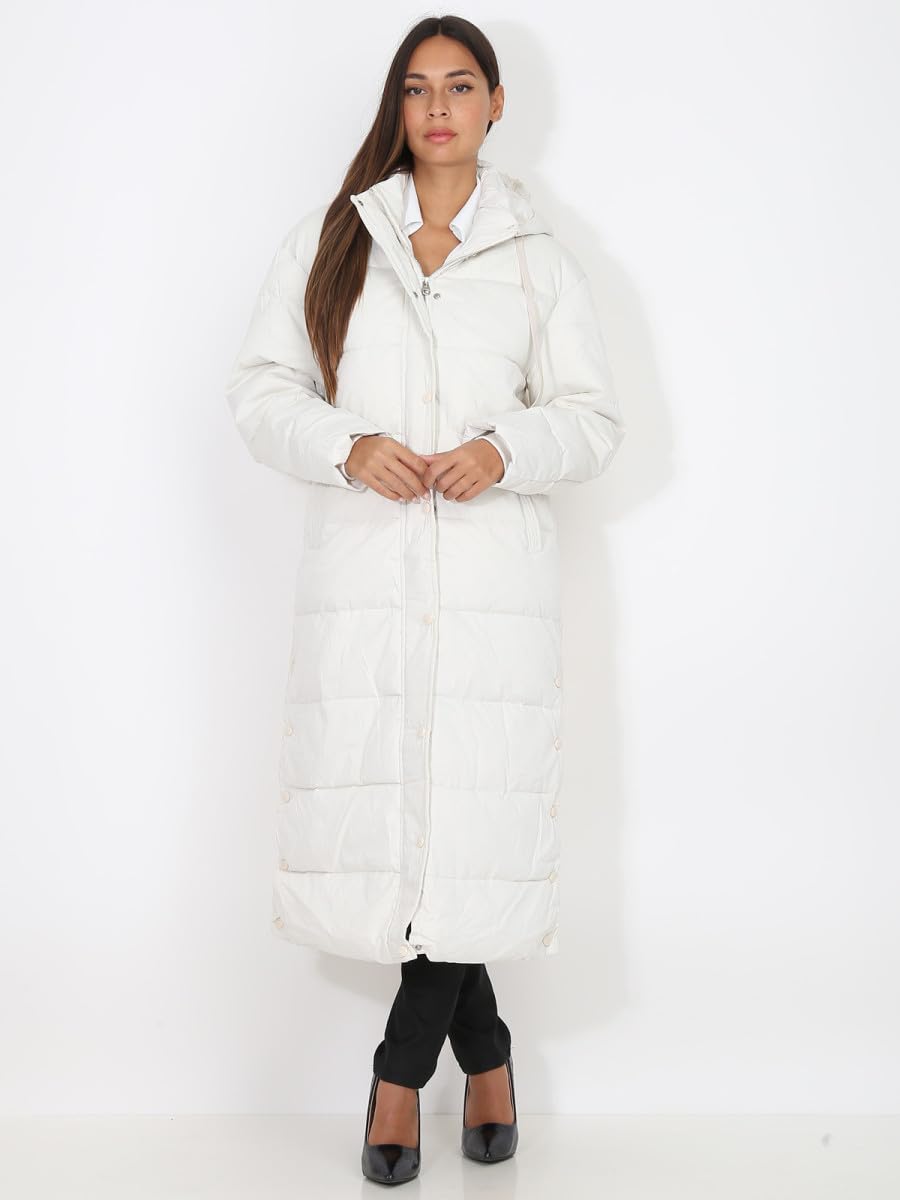 La Modeuse - Piumino lungo Oversize con cappuccio con coulisse, beige, S