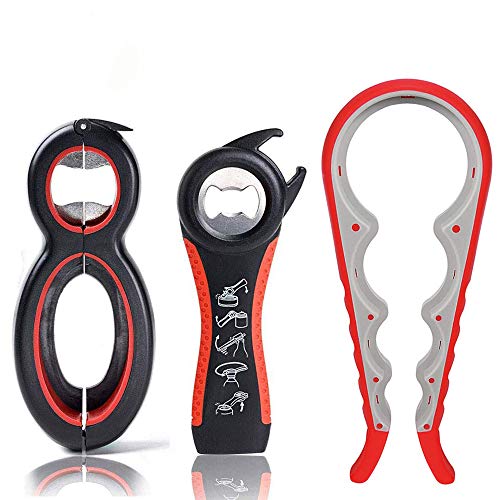 JAPI Bottle Can and Jar Grip Opener, 5-in-1 and 6-in-1 Multi Kitchen Tools