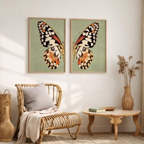 Image of TheMakerly Set of 2 Butterfly Framed Wall Painting for Living Room | Modern Aesthetic Butterfly Wall Art Frames | Nature Inspired Wall Decor for Bedroom, Hall & Office (M.5, 10x13 inches)