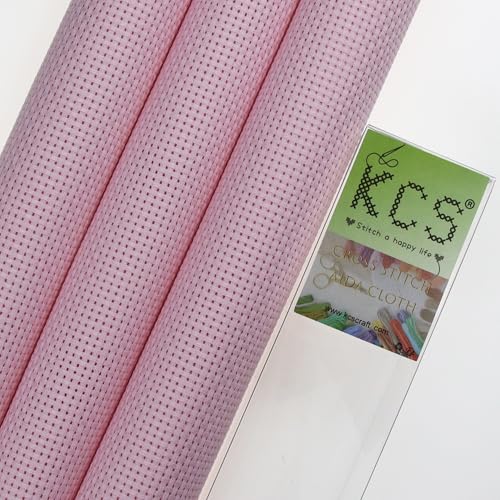 Image of KCS 3 pc of 15 inch x 18 inch(38cmx45cm) Counted Cross Stitch Cotton Aida Cloth Needlework Rolled Fabric Box,11CT,Pink