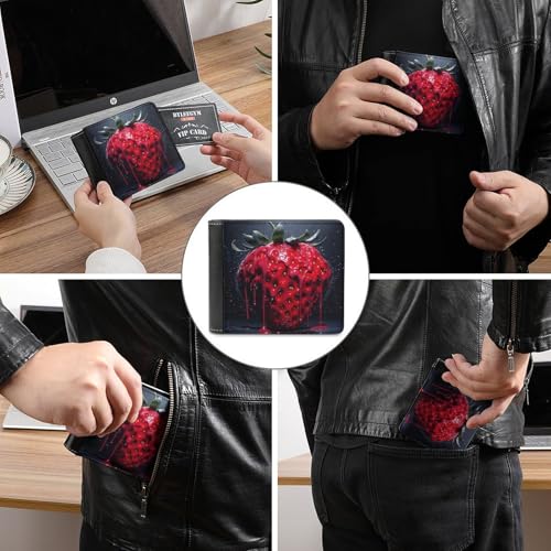 Bright Red Strawberries Men Wallet Slim Thin Credit Card Women Money Clip Leather Bifold Front Pocket Wallets3