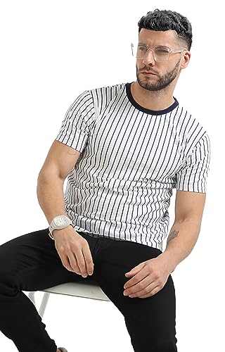 Image of fanideaz Mens Cotton Half Sleeve Striped Round Neck T Shirt