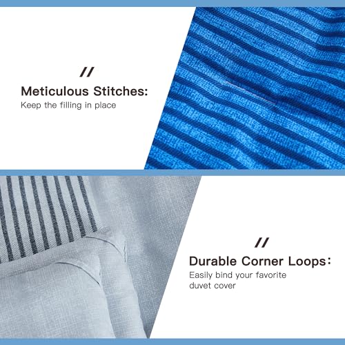 Litanika Comforter Set Oversized King 120x98 Grey Blue - 3 Pieces Lightweight Grey Blue Colorblock Stripe Fluffy Bedding Comforter Sets, All Season Bed Set