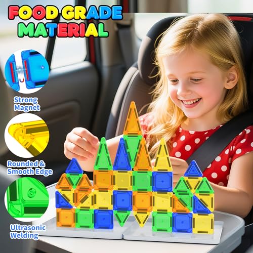 Image of Mini Magnetic Tiles Travel Set with Case 42pcs, Mini Magnetic Blocks | Bonus Sudoku Play, Number & Animal Stickers, Portable Travel Toys for Kid, STEM Educational Sensory Toys, Classroom Must Have