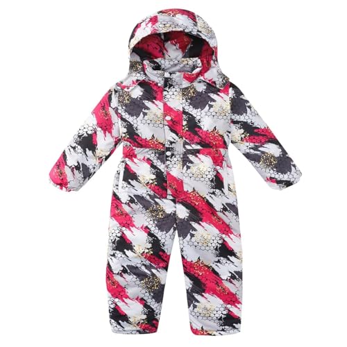 Kids Winter Print Overalls Ski Suits Boys Girls Water-proof Hooded Snowboard Jumpsuits Toddler Girl Snow Outfit Size 8