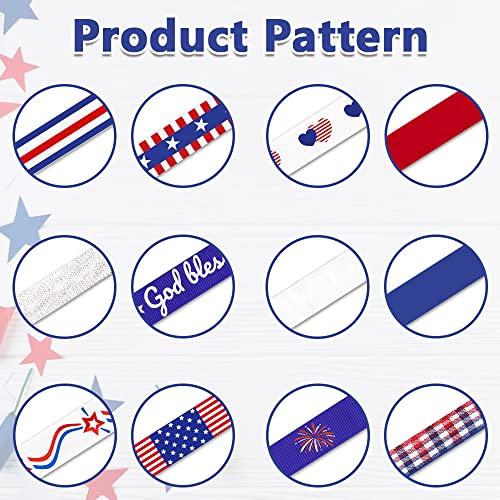 Hying 12 Pcs 4Th Of July Patriotic Ribbons, 3/8" Width Patriotic Grosgrain Ribbons American Flags Ribbon White Red Blue Craft Ribbons For Gift Wrapping July 4Th Independence Day Decoration Supplies #TOP2