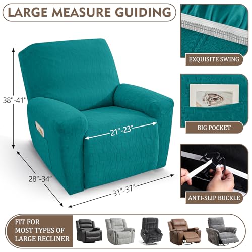 Image of ZNSAYOTX 100% Waterproof Recliner Chair Covers, 3-Piece Stretch Fit Recliner Slipcovers with Buckle & Elastic Band for Lazy Boy, Stay in Place, Soft Plaid Jacquard Protector (Large, Peacock Teal)