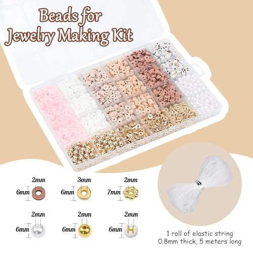 Image of MAGHROLA Jewelry Bracelet Making Kit - Flat Polymer DIY Clay Bead for Children's,Adults | DIY Letter Plastic Polymer Beads Friendship Bracelet Kit for 6-12 Years Old Little Girls | Birthday Gift,Brown