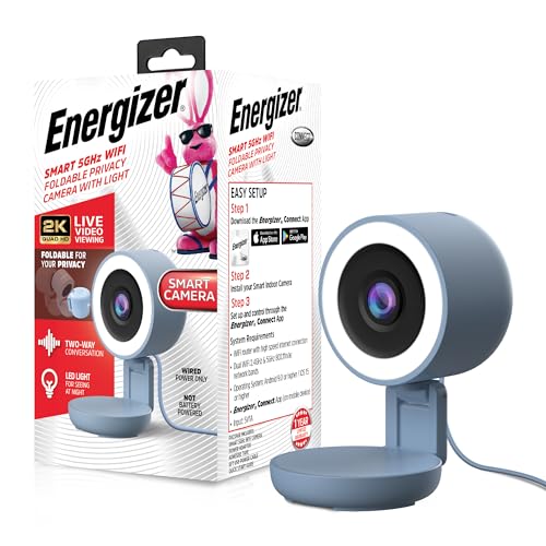 Energizer Smart 2K Wired Indoor Camera with Light for Night Vision, 5GHz & 2.4GHz Wi-Fi, Foldable for Privacy, Remote Access, 130° Wide Angle, Recording, Instant Motion Alerts, Two-Way Audio (Blue) - image 1