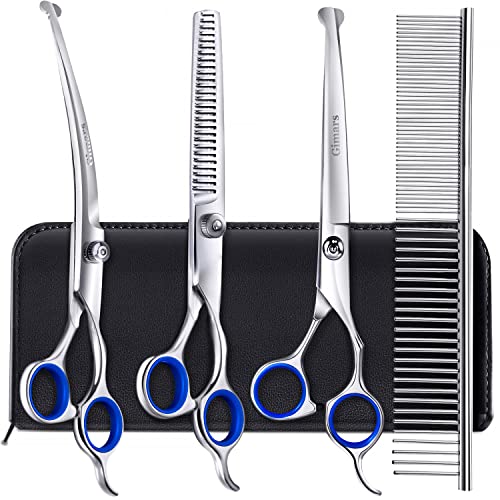 Gimars Dog Grooming Scissors Kit Professional 4CR with Safety Round Tip , 5 in 1 Heavy Duty Titanium Coated Straight…