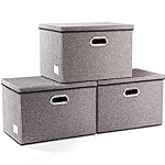 PRANDOM Large Collapsible Storage Bins with Lids [3-Pack] Linen/Cotton Blend Foldable Storage Boxes Organizer Containers Baskets Cube with Cover for Home Bedroom Closet Office Nursery(17.7x11.8x11.8)