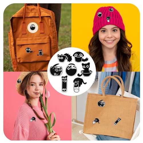 Image of Hpmjz 7 Pcs Cute Enamel Backpack Pins Funny Enamel Pins, Cool Fun Button Animal Brooch Black Cat Bulk Brooches Kawaii Creative Lovely Small Button Unique for Backpack Hat Jackets Bag Clothes