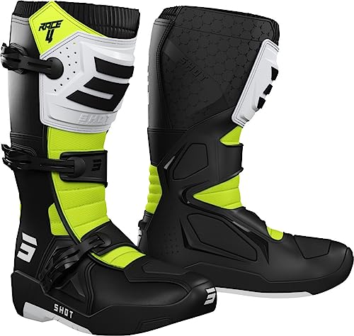 SHOT, Paire de Bottes Moto Cross Race 4 Black White Neon Yellow, 44