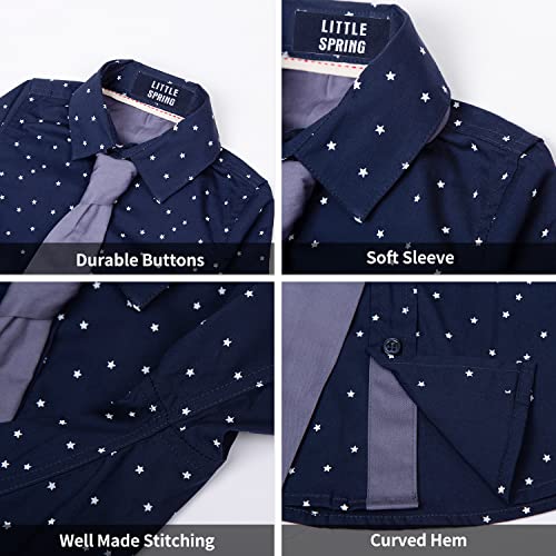 Image of LittleSpring Boys Button Down Long Sleeve Uniform Dress Shirts with Tie