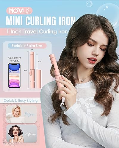 Novus NV510 Mini Curling Iron, 1 Inch Ceramic Small Curling Wand, Heat-Up Fast, Pink, Portable Hair Curler thumb #1