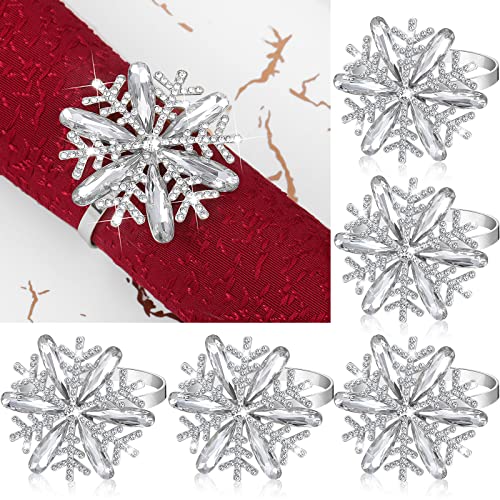 Christmas Napkin Ring Snowflake Napkin Rings Holder Buckle Rhinestone Crystal Metal Napkin Ring Christmas Silver Napkin Ring For Christmas Wedding Dinner Table Decor(Gorgeous Style,6 Pcs) #TOP16
