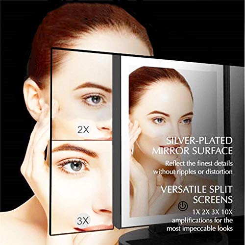 deweisn 36 LED Nature Daylight Tri-Fold Lighted Vanity Makeup Mirror with Touch Screen Dimming and 3X/2X/1X Magnification Mirror, 180 Degree Free Rotation, Countertop Cosmetic Mirror - Thumbnail 6