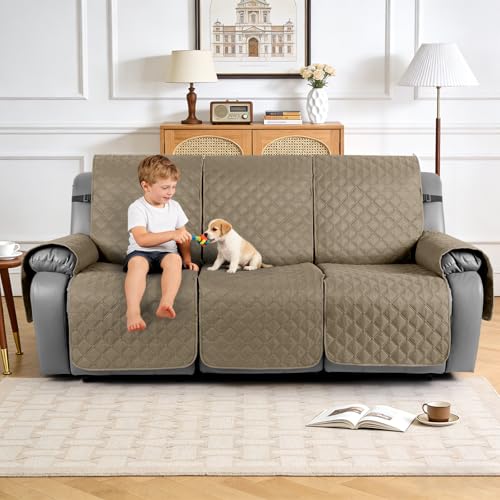 Image of TAOCOCO 100% Waterproof Recliner Covers, Recliner Sofa Covers with Leg Straps, Reversible Recliner Couch Cover for Reclining Chair, Washable Couch Protector for Pets Kids(3 Seater, Khaki)