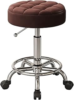 Round Rolling Stool Chair PU Leather Height Adjustable Swivel Drafting Work SPA Shop Salon Stools with Wheels Office Chair,H Full Moon