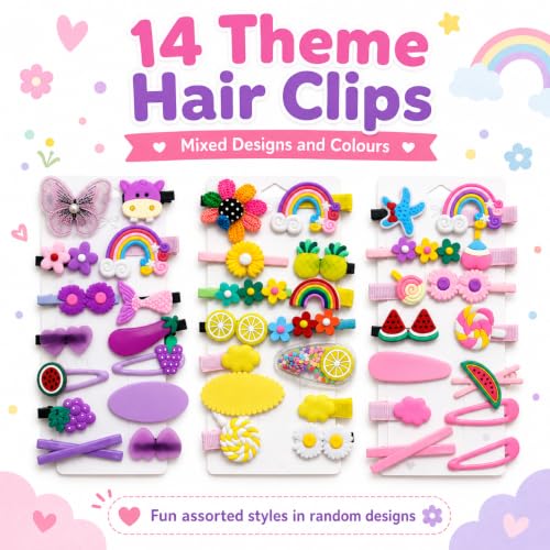 Image of 124 Pcs Hair Accessories for Kids Girls | Cute Baby Hair Clips & Theme Hair Clips with Rubber Bands Combo | Hair Accessories for Baby Girl | Kids Hair Clips Set | Mixed Designs