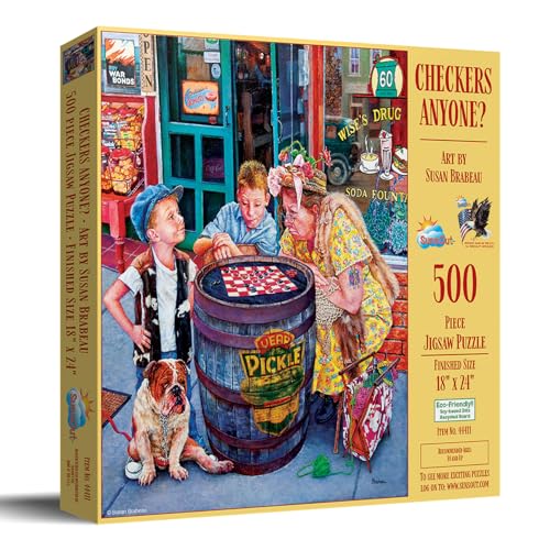 SunsOut Checkers Anyone? Rompecabezas de 500 piezas por el artista Susan Brabeau - Tamaño terminado 18" x 24" miniatura 2