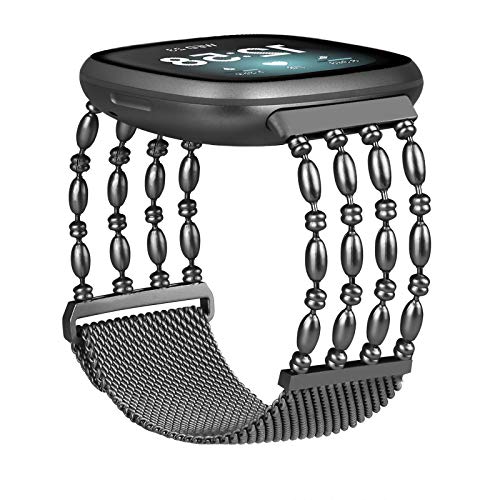 KOREDA Bands Compatible with Fitbit Versa 3/Fitbit Sense for Women Men, Stainless Steel Metal Chain Bangle Replacement Bracelet Strap Wristbands for Fitbit Versa 3/Sense Smart Watch (Black)