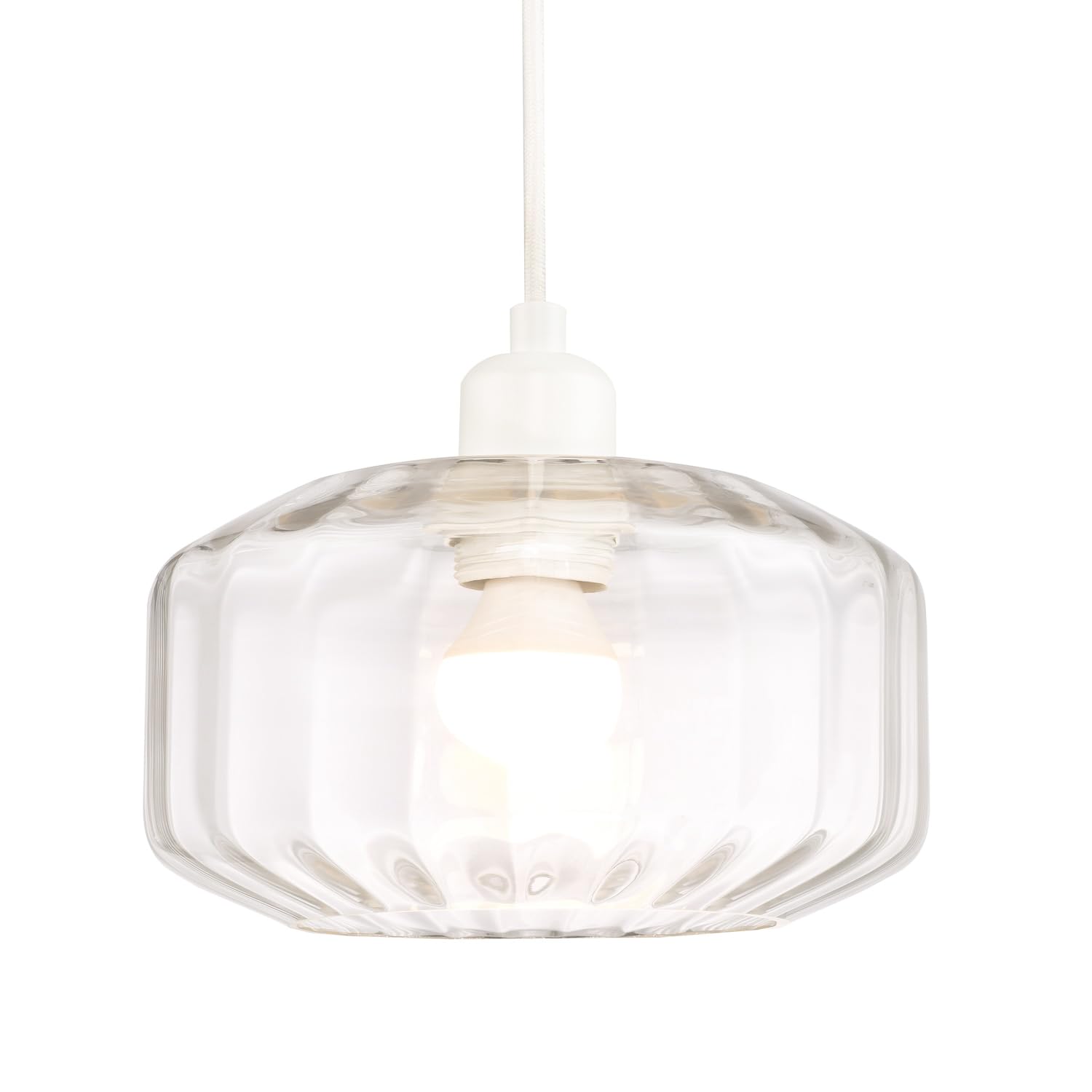 Happy Homewares Clear Ribbed Glass Flat Style Non Electric Pendant Lamp Shade
