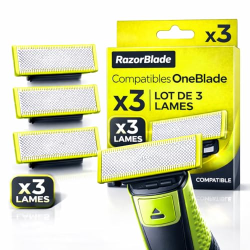 Lot 3 Lames de Rechange RazorBlade pour Rasoir Électrique comptatible OBlade QP250/50 QP220 QP2824 QP2724 QP2520 QP2630 One Blade Lame Acier Inoxydable...
