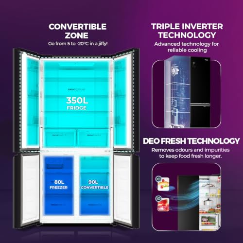 Image of Haier 520 L 3 Star Lumiere Frost Free Triple Inverter French Door Side by Side Refrigerator (HRB-600EK, Ebony Black, Magic Convertible Zone, Deo Fresh Technology, 2026 Model)