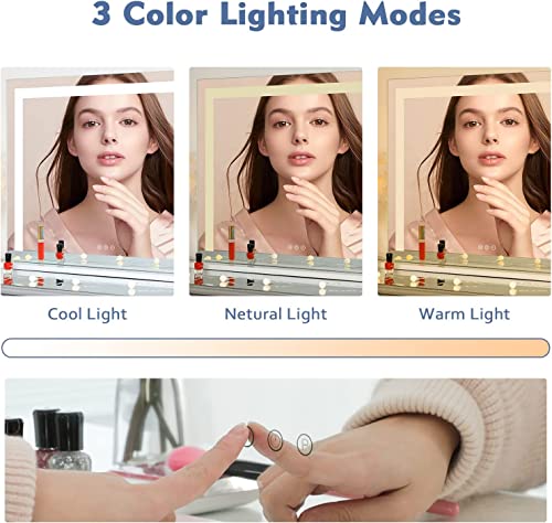 Amst Lighted Vanity Makeup Mirror With 3 Color Modes - Large Beauty Mirror With Led Backlit Light Strips & Usb Port, Tabletop/Wall Touch Control Cosmetic Mirror, Hollywood Style Mirror,23" L X 18" H #TOP1