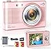 Upgrade Digital Camera, 56MP FHD 1080P for Kids with 16x Zoom Anti Shake, 32GB TF Card, Two Batteries, Lanyard, Compact Small for Boys Girls （Pink）