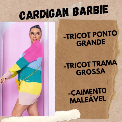 CARDIGAN KIMONO BARBIE TRICOT FEMININO COLORIDO