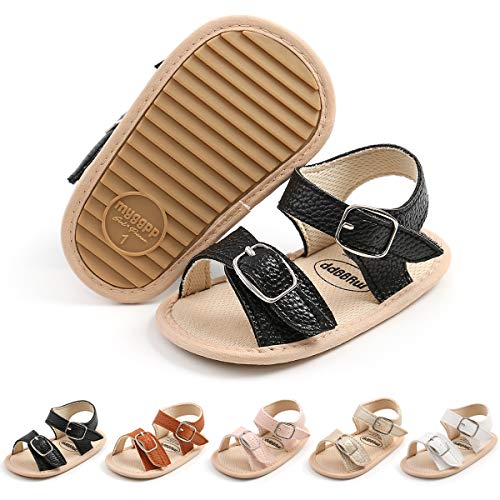 HULYKA Baby Girls Boys Sandals Premium Soft Anti-Slip Rubber Sole Infant Summer Outdoor Shoes Toddler Newborn First Walker Crib Shoes(6-12 Months Infant,A-Black)