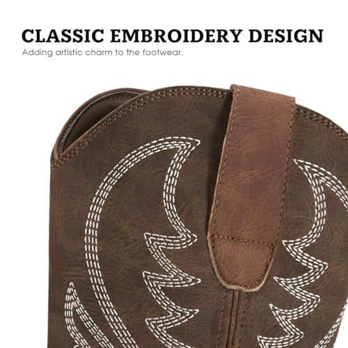 Rollda Cowboy Boots for Men Western Boots Men's Square Toe Chunky Heel Mid-Calf Boots Classic Embroidered Pull On Boots3