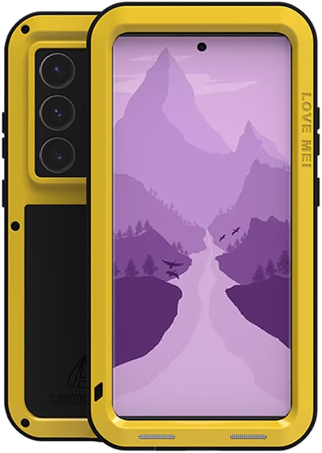 LOVE MEI for Samsung Galaxy S24 Ultra Metal Case,Outdoor Heavy Duty Rugged Aluminum Metal Military Bumper Shockproof Protection Case Cove 【Without Tempered Glass】 for Samsung Galaxy S24 Ultra (Yellow)