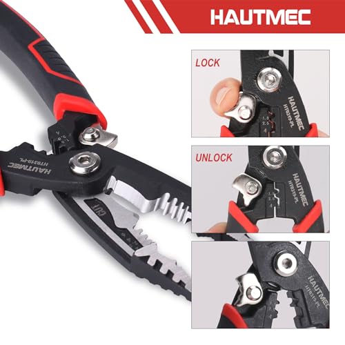 Image of HAUTMEC 7-in-1 Wire Stripper Cutters Tool, 8 inch Wire Strippers, Electrical, Wire Cable Stripper and Crimping Tool, Multifunctional Pliers