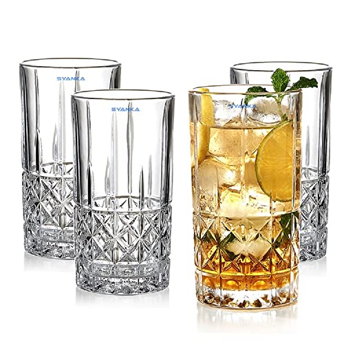 Image of SYANKA Italian Premium Juice Glasses Set of 12 Transparent, 300ml, Crystal Design Highball Glasses for Drinking Water, Juice and Cocktails
