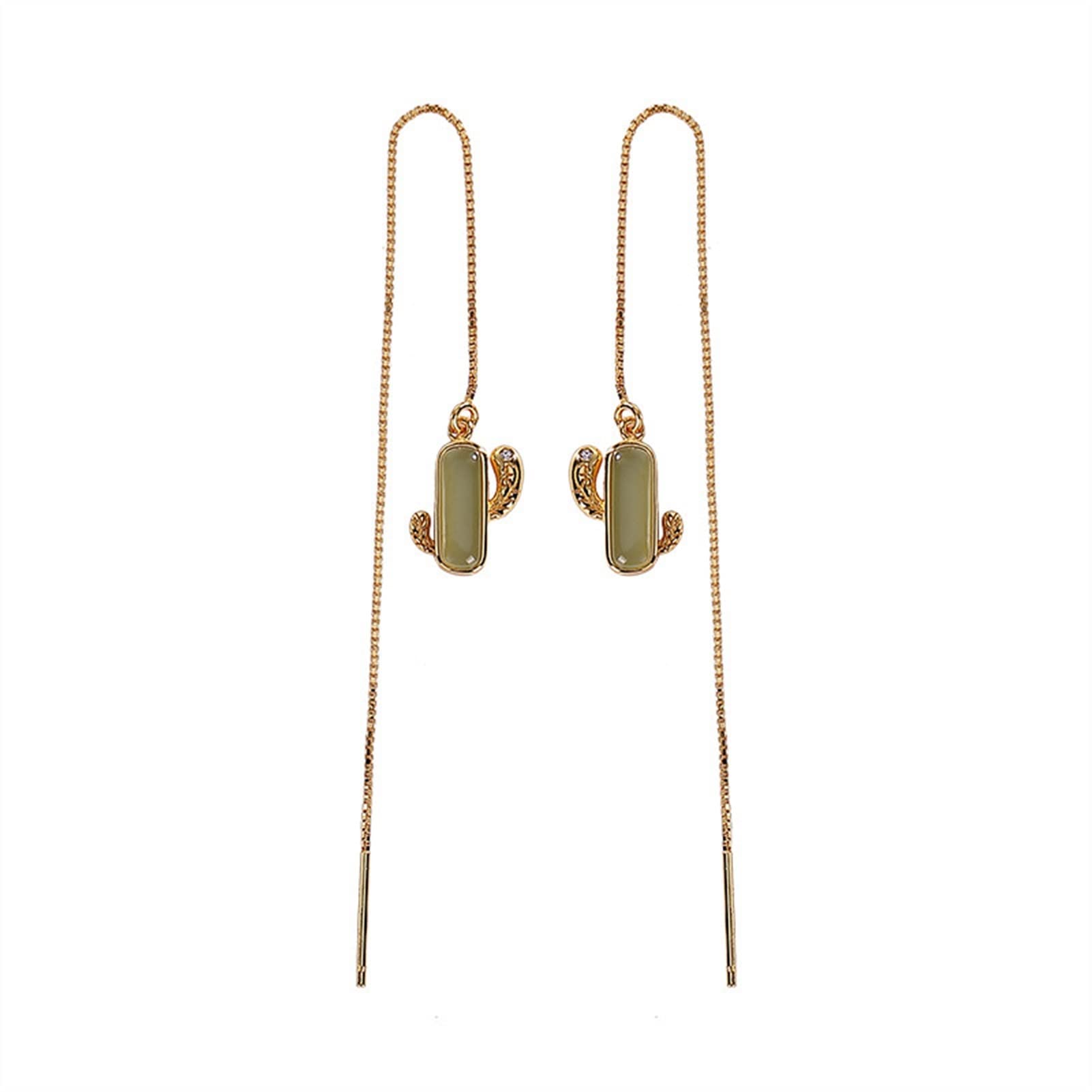 Pendientes de plata S925 con incrustaciones de oro y jade hetiano, pendientes con forma de cactus para mujer, joyería para novia