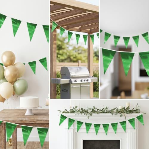 Image of 65FT Green Glitter Triangle Pennant Banner Flag Metallic Bunting Fabric Garland for Christmas Graduation Safari Birthday Tropical Jungles Wedding Bachelorette Engagement Party Decoration Supplies