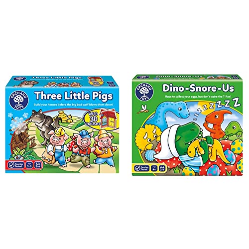 Orchard Toys Three Little Pigs Board Game, Fun Family Game for Children Age 3-6, Dinosaur Themed