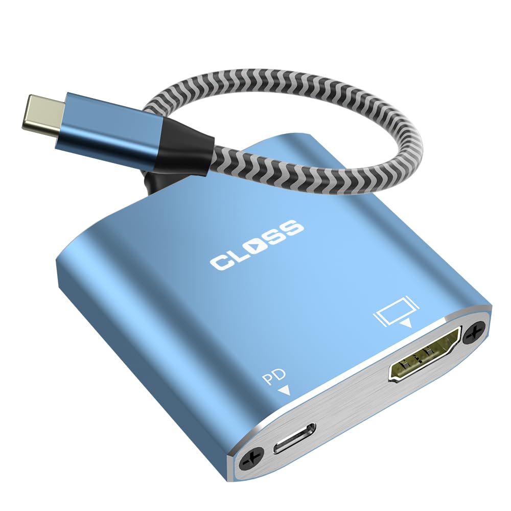 2-in-1 USB C to HDMI Adapter with 100W PD Charging, 4K Type-C to HDMI Hub for Thunderbolt 3/4, Compatible with MacBook, iPad, Phone, High-Speed Data Transfer & Power Delivery - Blue