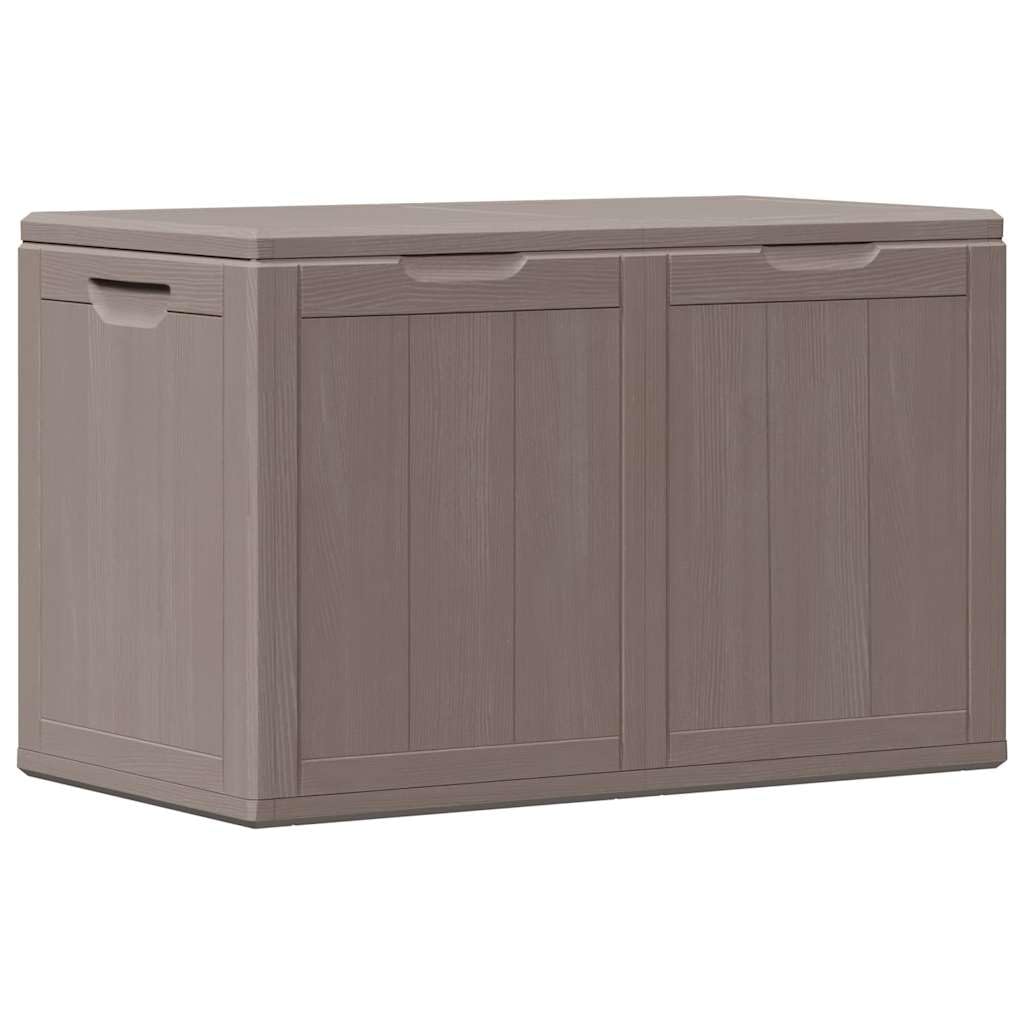 Contenitore da giardino da 180 l, colore marrone, effetto legno PP, resistente alle intemperie e ai raggi UV, con ampio spazio per cuscini, imbottiture e attrezzi da giardino, ideale per
