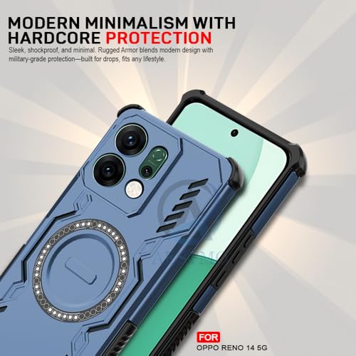 Image of AESTMO Back Case Cover for Oppo Reno 14 5G | Magnetic Case with Built-in Metal Ring | Compatible with MagSafe Accessories | Shockproof Hybrid (PC + TPU) (Blue)